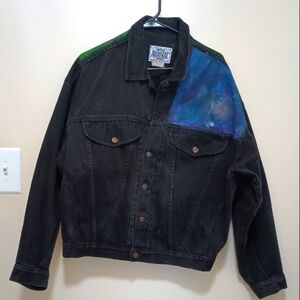 Jordache Vintage Black Distressed Boho Rare Western Denim Jacket Size Medium